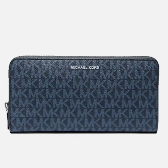 New Michael Kors Cooper Logo Zip-Around Wallet Admiral / Pale Blue - Picture 1 of 3